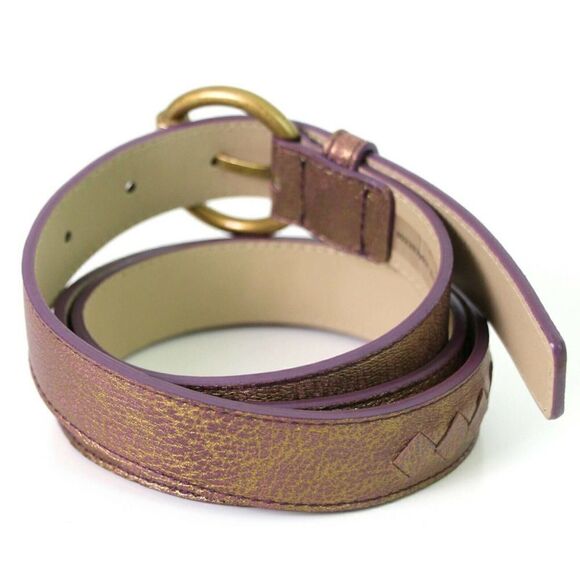 NWOT BOTTEGA VENETA ITALY GOLD MAUVE GENUINE LEATHER SKINNY DRESS BELT 34" (R4 - Picture 4 of 12